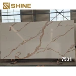 White Calacatta Quartz Stone Slab Artificial with Golden Veins for Living Room Countertop and Vanity Top for Home Use