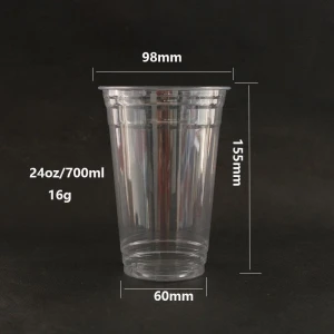 Custom Printing Logo 24oz Disposable Clear PET Plastic Cup with Lids