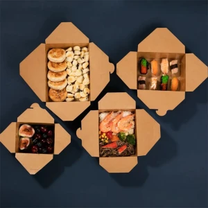 Disposable Restaurant To Go Custom Logo Food Grade Take Away Sushi Packaging Brown Paper Box