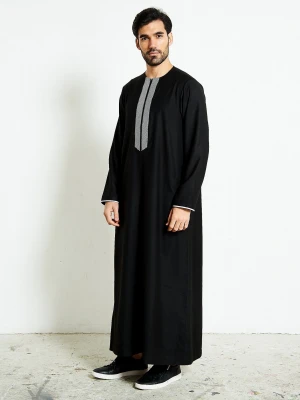 Mens Black Thobe with geometrical embroidery