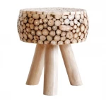 Recycled Teak Stool Wooden Bar Stools - Garden Stools Living Room Furniture Home & Ottoman Modern Natural / Optional