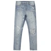 Customized factory price slim fit stretch medium blue men jeans with painted vintage design eco-friendly fabric