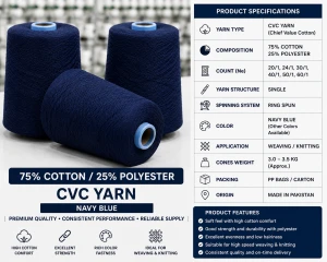 CVC 75/25 Ring Spun Yarn 75% Cotton CVC Yarn