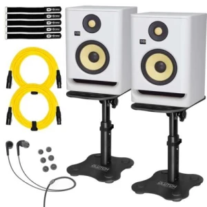 New KRK Rokit RP7 G4 Wh Stand Bundle