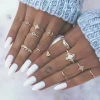 12 pc/set Charm Gold Color Finger Ring Set for Women Vintage Stars and Moons Crown Knuckle Ring Set Women Jewelry