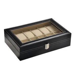 12  Slots Watch Storage Box Black Color Leather Watch Case Fashion Brand Watch Display  Gift Suitcase 201YY