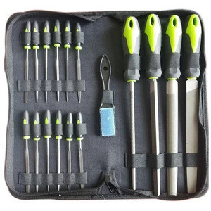 17pcs T10 T12 Steel needle files with flat half round square triangle type TPR PP handle fabric package set