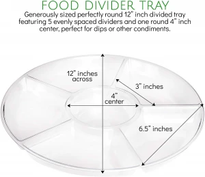 2 pack 12inch Round Plastic Clear Food Divider Plate Serving Tray Platters With 6 Sections