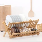 2 tier bamboo collapsible expandable plate kitchen storage shelf over sink dish drying rack with storage holders for kitchen