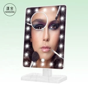 20 LED Lighted Marble Grain Makeup Mirror Touch Sensor Light Rotatable Mirrors with Removable 10x Magnifying Mirrors