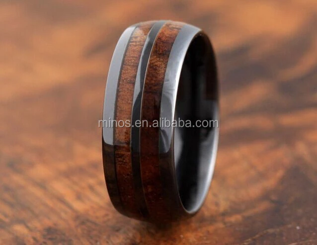 2015 Fashion Jewelry 8mm Black Tungsten Wood Ring