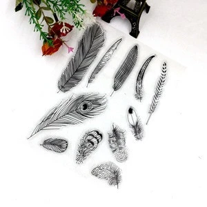 2016 feather cartons silicone rubber stamp wholesale clear stamps for scrapbooking