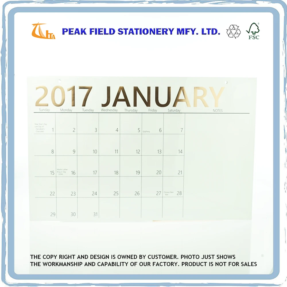 2017-Stylish Rose Gold Foil Printed Desk Calendar