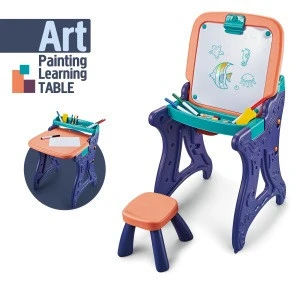 2020 Children Adjustable Multi-fuctional White Board Magnetic Drawing Painting Learning Table with Chair