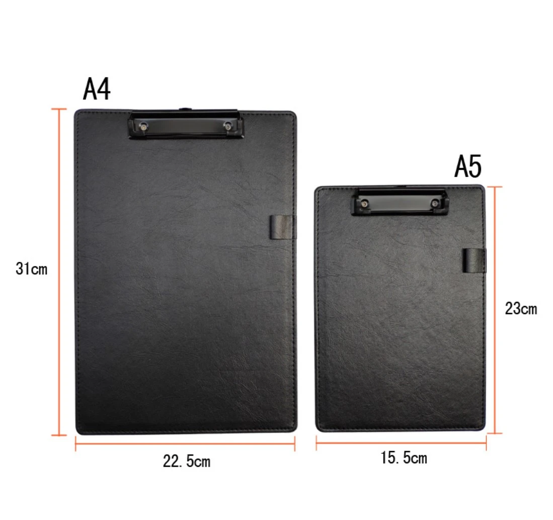 2020 latest pu leather customized menu file check holder with metal clip