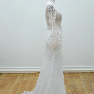 2021 new one-shoulder long-sleeved bride wedding mermaid evening dress European and American lace wedding dress