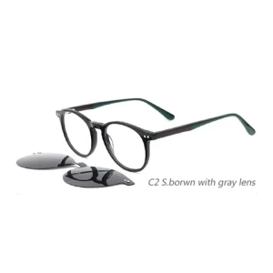 2024 Customized Logo Magnetic Clip-on Acetate Optical Eyeglasses Eyewear Frame with Polarized Sunglasses Lenses