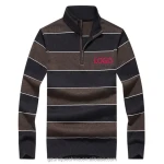 2024 Unique Casual Half Zip Up Cotton Knit Turtle Neck Stripe mens polo shirts kind Pullover Sweater