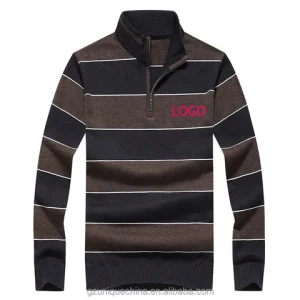 2024 Unique Casual Half Zip Up Cotton Knit Turtle Neck Stripe mens polo shirts kind Pullover Sweater