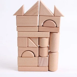 22Pcs Natural Beech Wood Building Blocks Childrens Educational DIY Toy