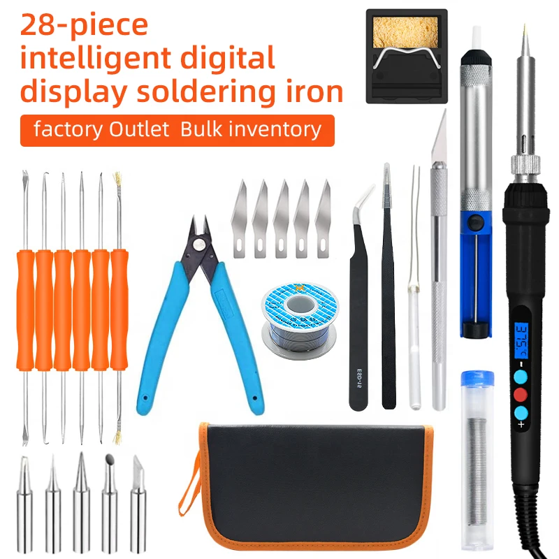 28pcs Welding Soldering Iron Kits Repair Household Multi computer Tool Kit Set with 60w Digital display soldering iron