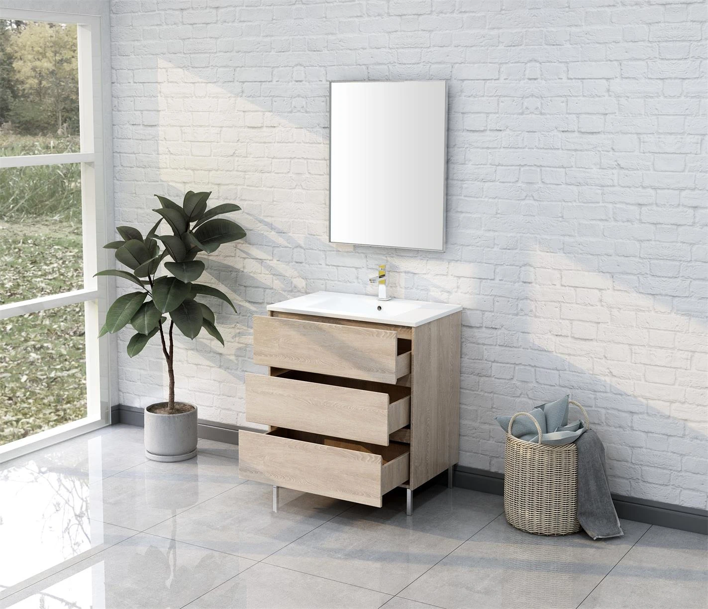 30 Inches Modern Simple Design Floor Mounted High Bathroom Vanity Cabinet with Stainless Metal Feet