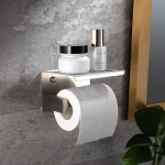 304 Stainless Steel bathroom black toilet roll paper holder with shelf