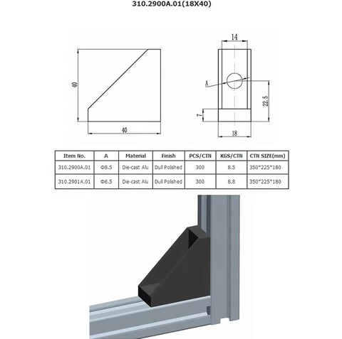 310.2900A.01 Ningbo company support dull polished 18x40 right angle joint bracket with SO approved