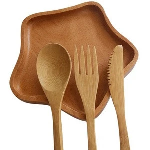 3pcs / set Eco-friendly  Portable Tableware Set Bamboo Tableware Knife Fork Tableware Dinnerware Set With Cloth Bag