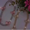 40CM Cuban chain butterfly necklace with CZ diamond in different colors flexible for different pendants