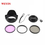 49MM 52MM 55MM 58MM 62MM 67MM 72MM 77MM UV Lens Filter Kit +Tulip Lens Hood+Snap-On Lens Cap +Carry Pouch