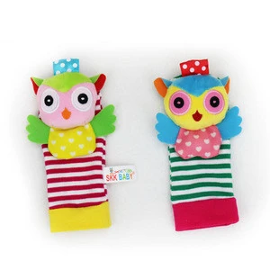 4PCS owl animal baby wrist rattles and socks stimulation plush soft toy