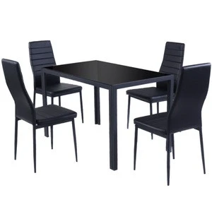 5 Piece Kitchen Dining Set Glass Metal Table and 4 Chairs Breakfast Furniture