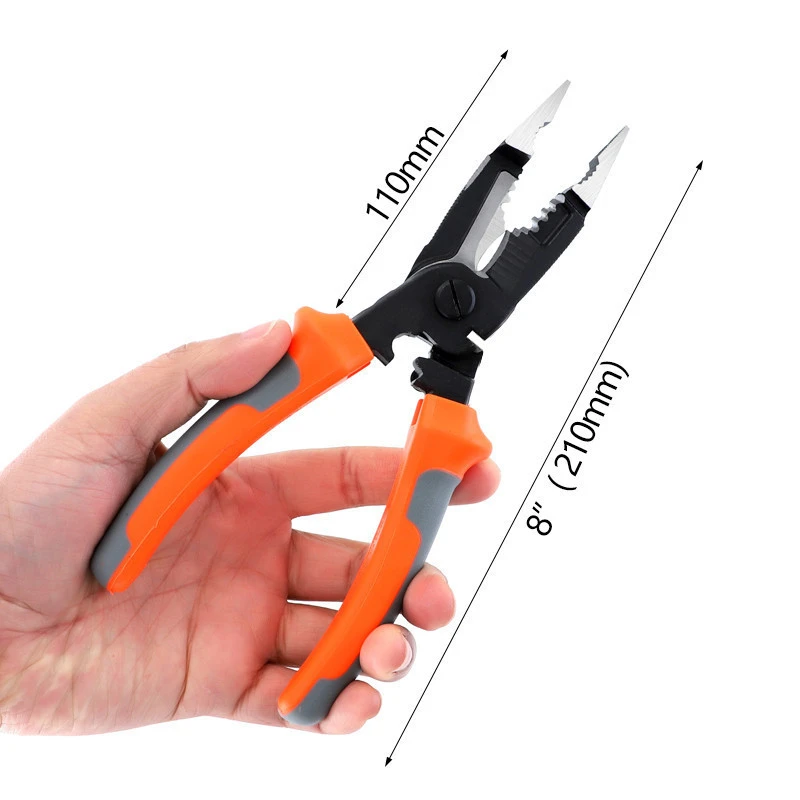 6 In 1 Wire Stripper Pliers 8&quot; / 210mm Cable Crimping Cutter Pliers CR-V Electrician Cutting Hand Tools