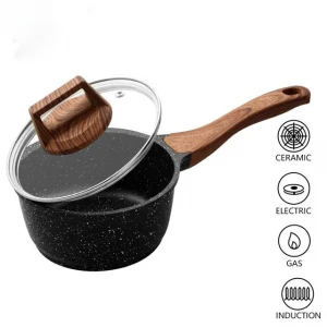 8 pieces granite nonstick Cookware Set in dark gray color wooden handle