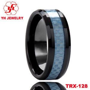 8mm Blue Carbon Fiber Inlay Tungsten Rings Black Ceramic Rings Band