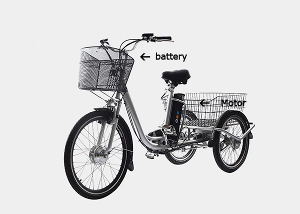 Adult Electric Tricycle Trike Cruise E-Bike Three-Wheeled Electric Cargo Bicycle with Rear Basket for Shopping