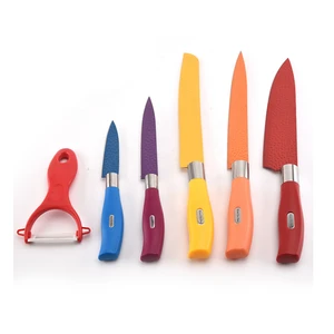 Amazon 6pcs western peeler chef knife slicing paring utility bread coloful coating hammered non stick kitchen knives set