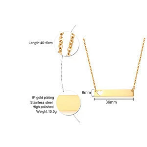 Amazon hot selling rectangle bar plate stainless steel necklace new gold chain design girls