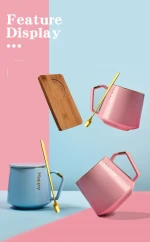 Amazon hot selling  reusable tea milk ceramic mug custom logo porcelain cappuccino coffee cup with lid and spoonj