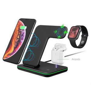 Amazon Top Seller 2020 Wireless Charging Station Docking Station 3 In 1 Fast Wireless Charger For Cell Phone Watch Earphone