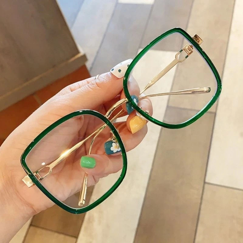 Anti-Blue Light Computer Glasses For Women, Fashion Alloy Square Clear Glasses Frame Female Myopia Eyeglasses