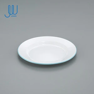 Antique Vintage White Enamel Metal Tray Dinner Dish Plates Multi-purpose Enamel Plate With Blue Rim