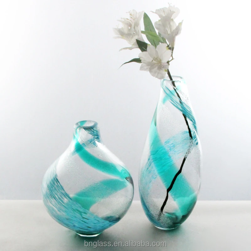 Art Glass Vase Colored Decor Light Blue And White Clear Glass Bud Vase