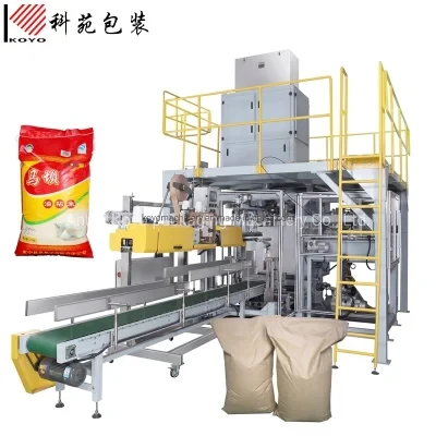 Automatic 10-25-50kg Granule Bulk/Heavy Bag Packaging Palletizing Machine Open Mouth PP Bagger for Rice Sugar Grains Nuts Plastic Particle Feed Fertilizer