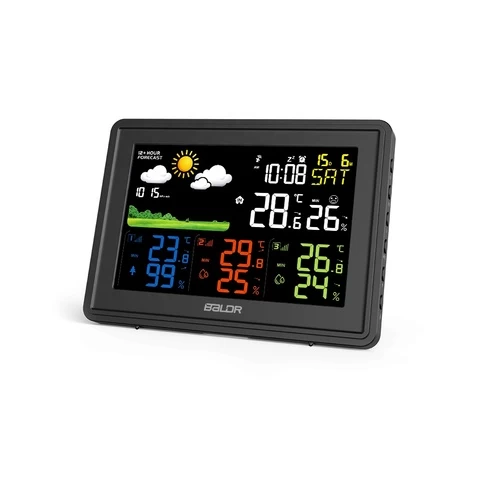 BALDR B0359 Radio Controlled Digital Color Forecast Weather Forecast Station Indoor Outdoor Sensors Weather Station Wireless
