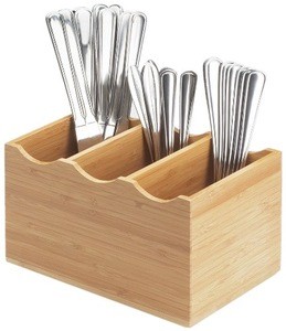 Bamboo Cutlery Flatware Caddy Kitchen Utensil Holders Tabletop Silverware Storage Rack