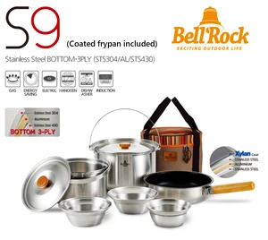 [BELLROCK] Stainless Steel Premium Cookware SET for Outdoor Backpacking Camping Picnic Portable Pots Pans STS304 AL STS430 3ply