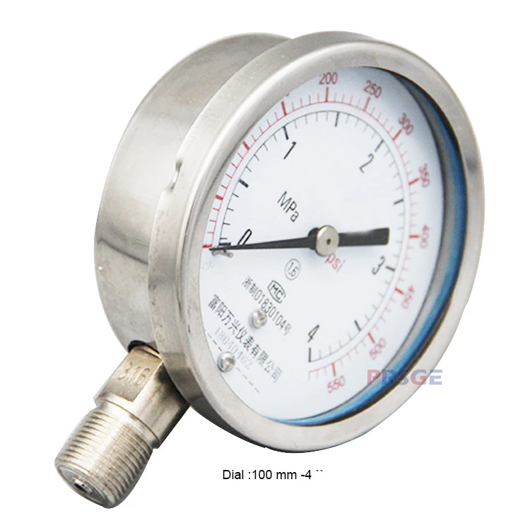 Best price manufactier  pressure gauge oil filled  4 inch fuel meter 100mm durable, corrosion resistant,stainless steel material