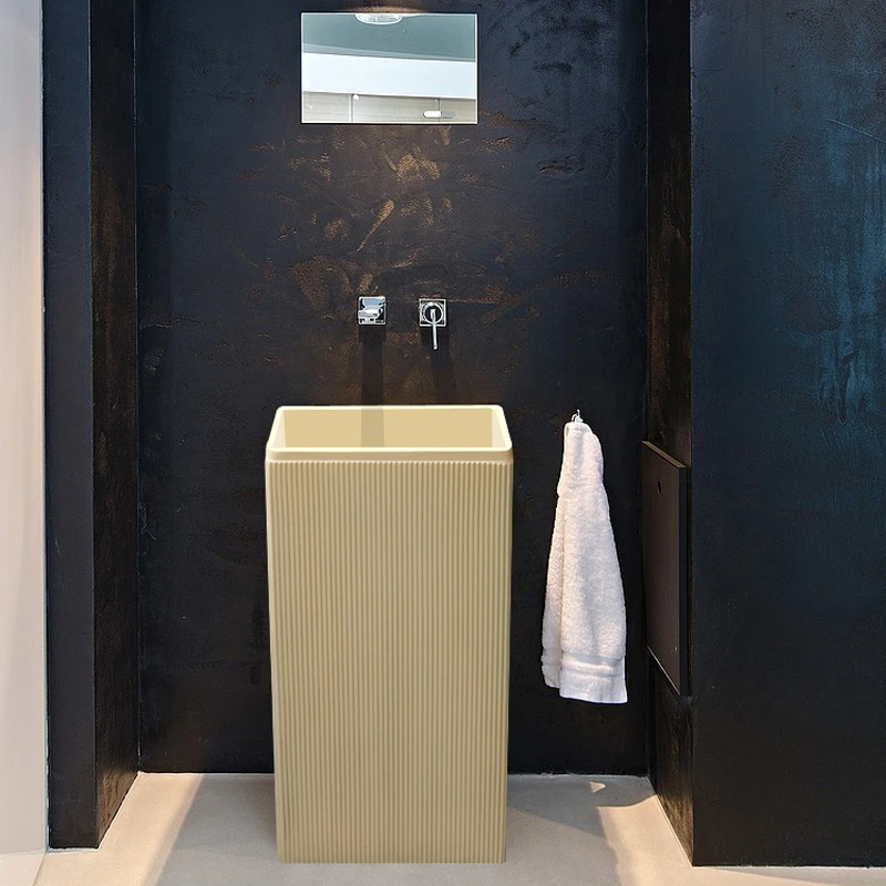Best Price Of Pedestal Freestanding Bathroom Sink Basin Floor Stand Solid Surface Wash Basin Artificial Stone Bathroom Basin